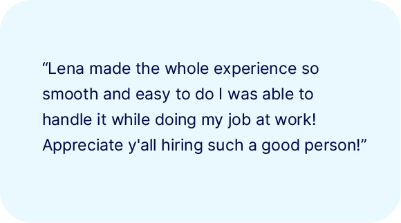 A customer testimonial reads: “Lena made the whole experience so smooth and easy... Appreciate y'all hiring such a good person at RVP - Utility Valet!”.