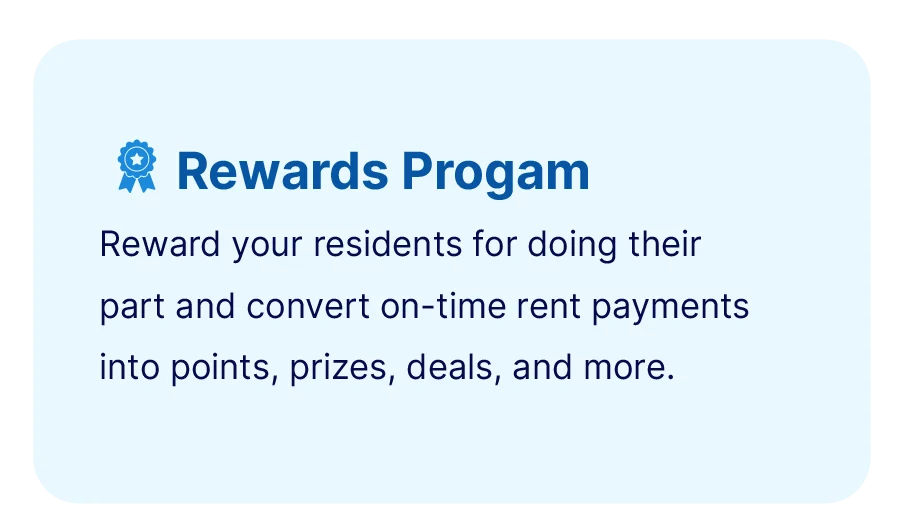 A blue box with text promoting the RVP - Utility Valet rewards program for residents, offering points, prizes, and deals for on-time rent payments.